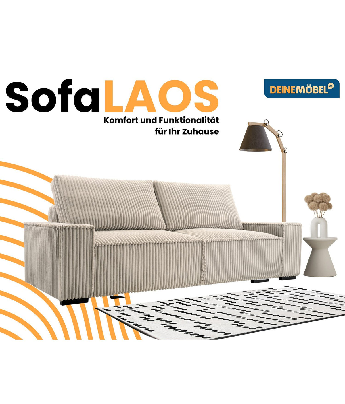 Detailaufnahme des beigen Cord-Samt Bezugs von LAOS