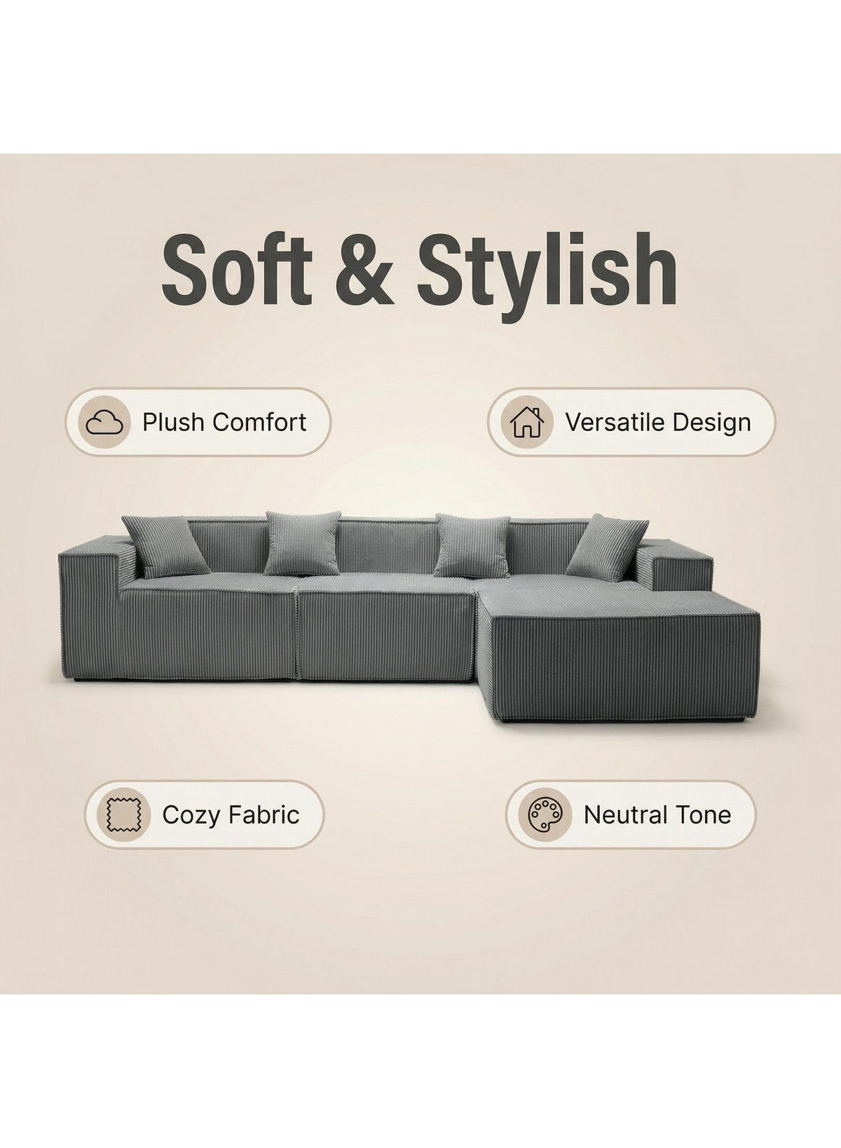 Modulares Cord Ecksofa CLOUD Detailansicht des Kordstoffs