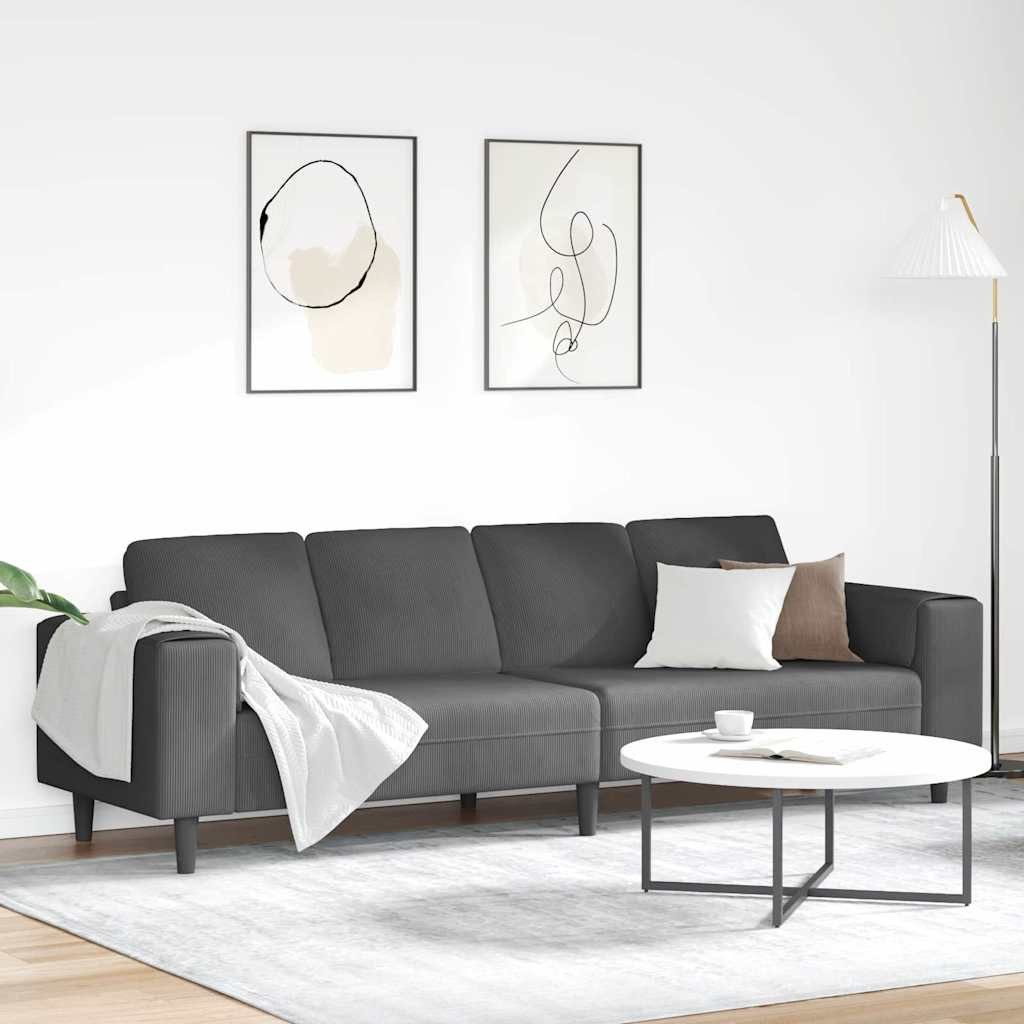 Cord Sofa in Dunkelgrau in der Gesamtansicht von vorne