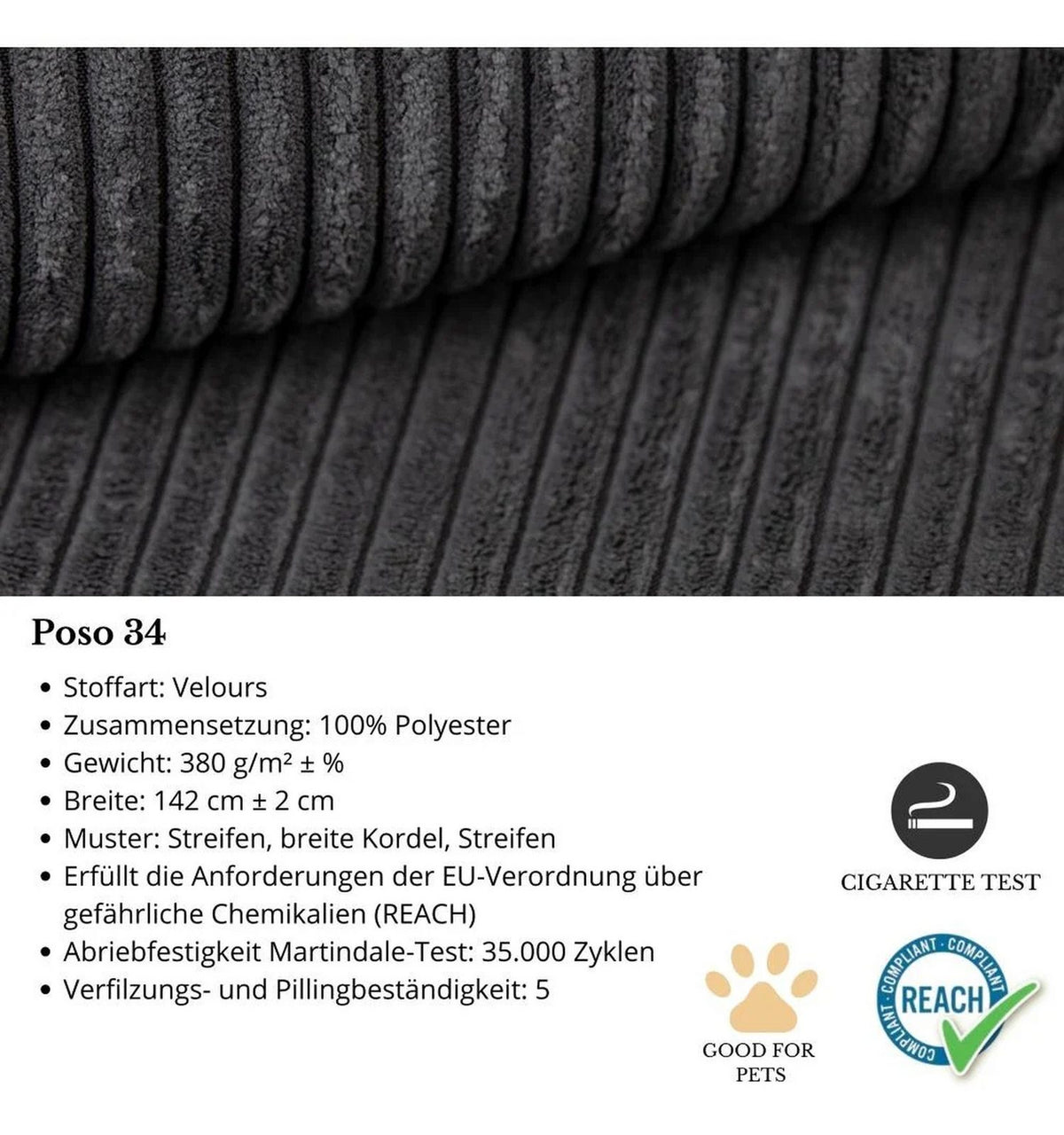 CORSO U Cord Wohnlandschaft Detailansicht des Cordstoffs Poso