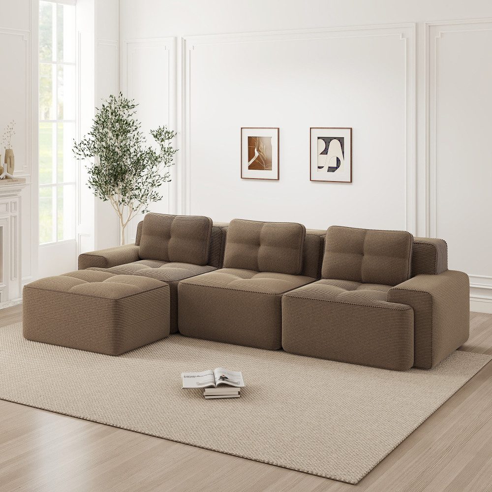 Cordstoff und Paspel des Modulsofas CLOUD in der Nahaufnahme