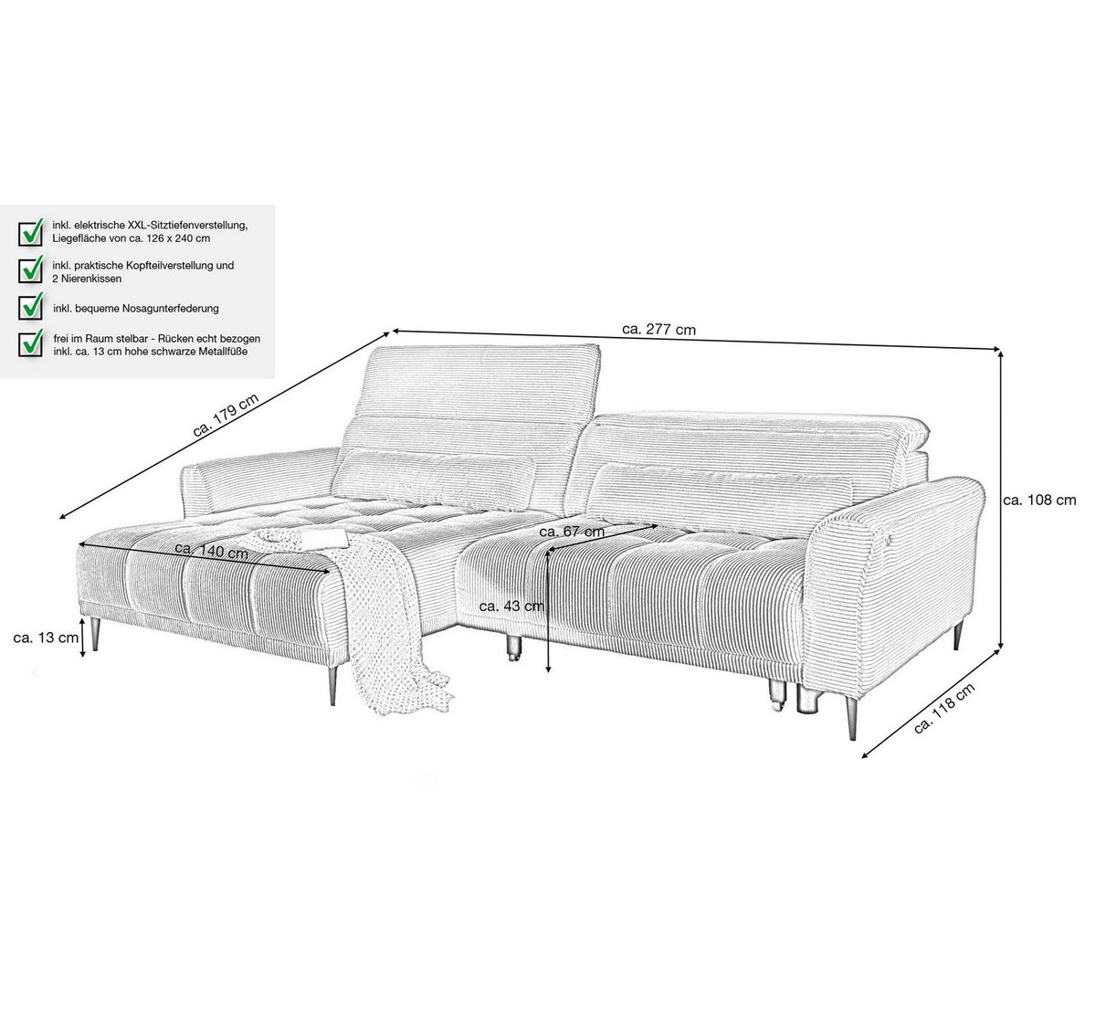 Ecksofa LOGAN mit Ottomane links im Wohnraum