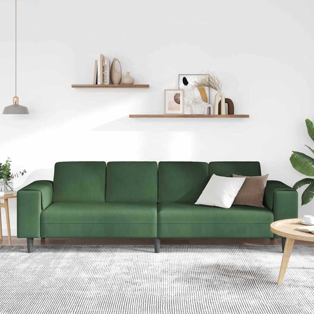Cord Sofa in Dunkelgrün mit schwarzen Füßen