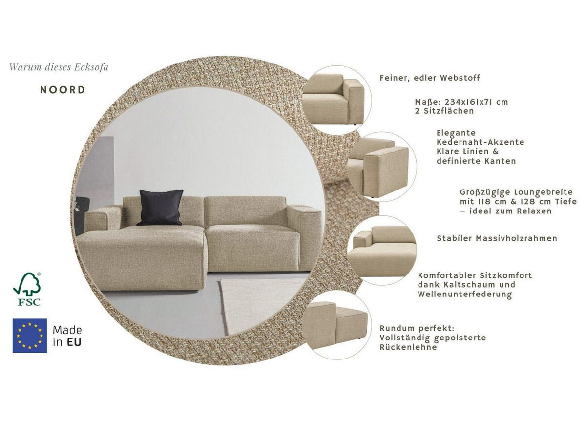 Cord Ecksofa NOORD in Creme Seitenansicht