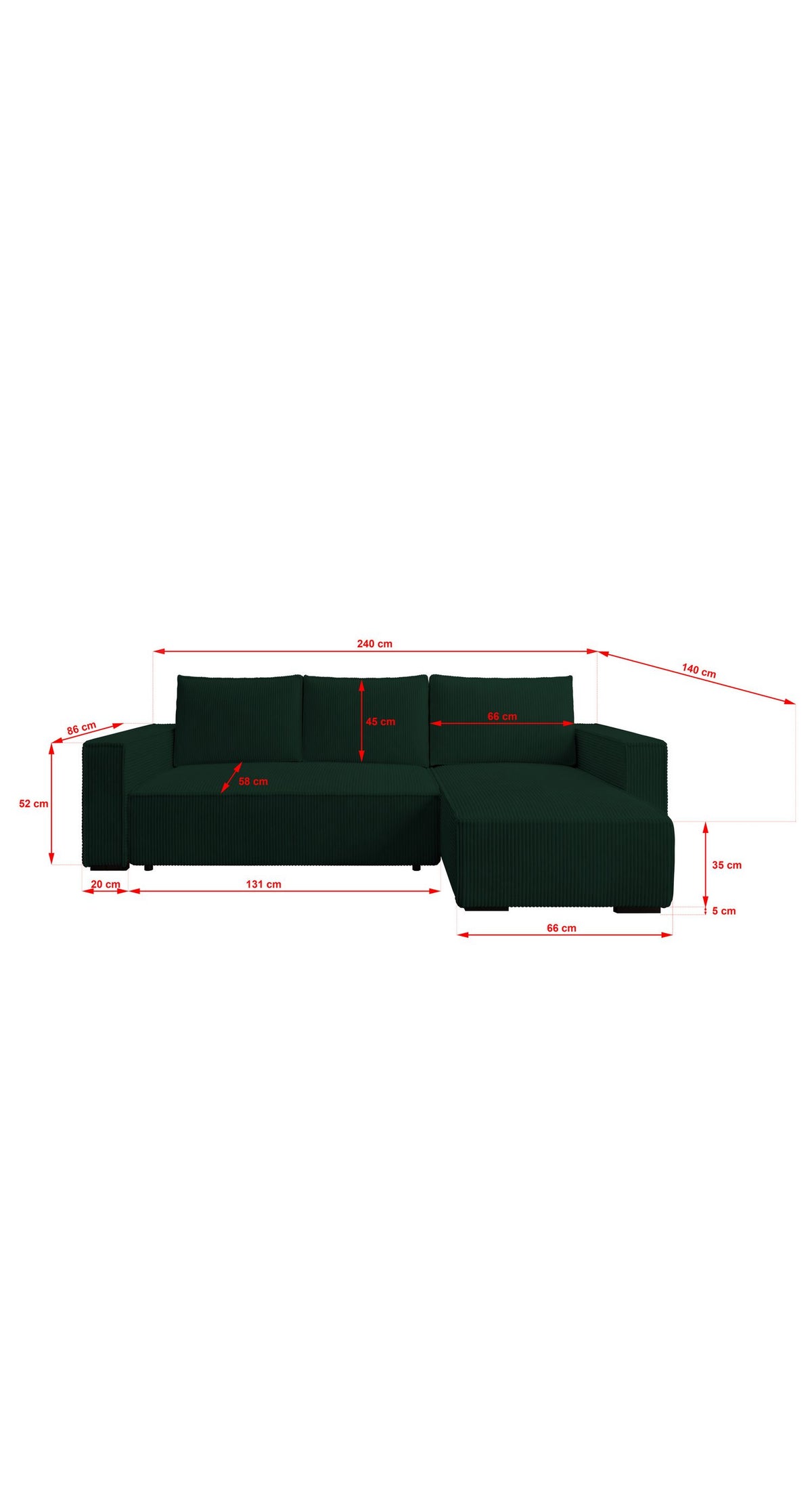 Cord Ecksofa LETTO in Grün - Ansicht 7
