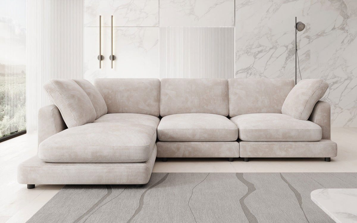 Cord Ecksofa THALESSA L in Beige von vorne