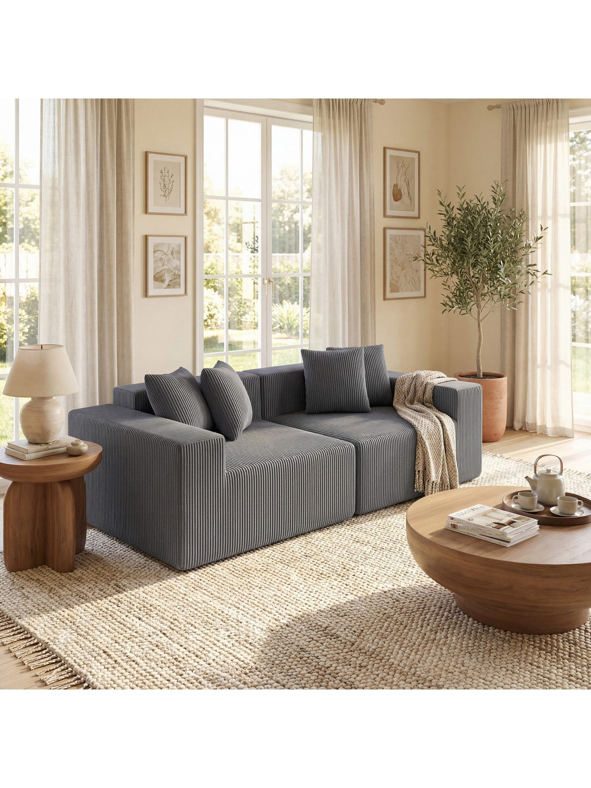 Cord Sofa 2-Sitzer Seitenansicht mit Armlehne