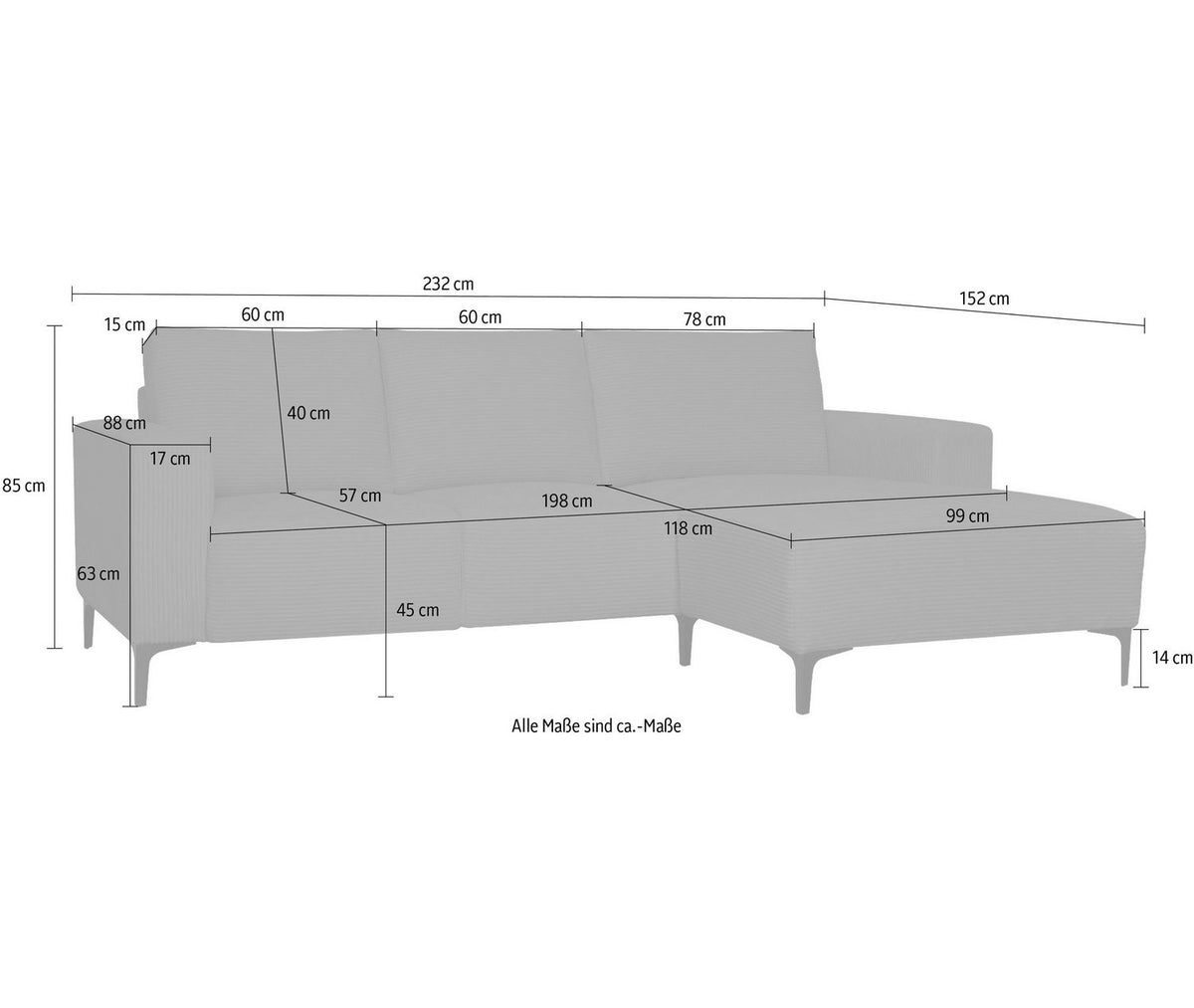 Rückenkissen und Sitzfläche des Ecksofas Tournon
