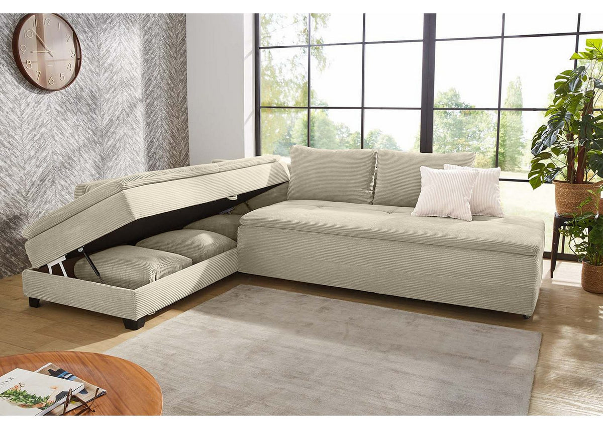 Eingedrehtes Schwenkteil des Ecksofas als Doppelbett