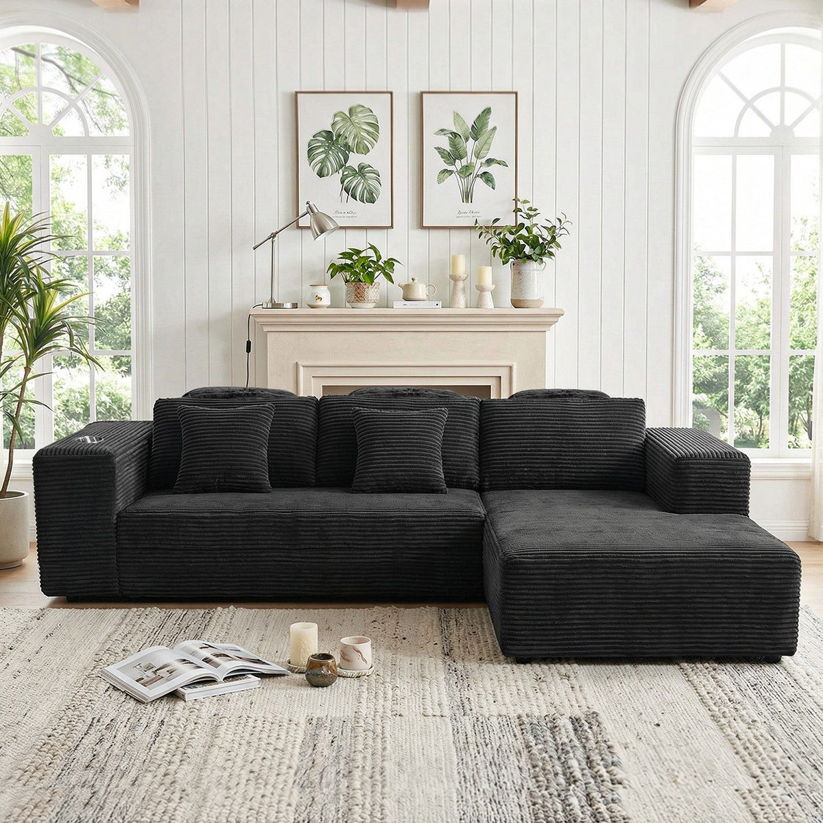 Rechte Recamiere des Cord Ecksofas von der Seite