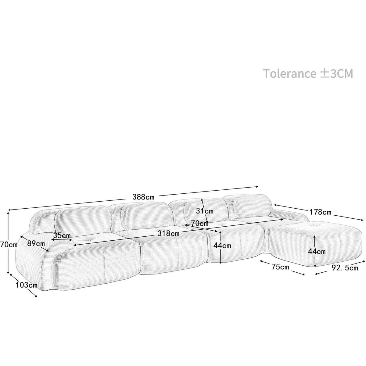 Cord Ecksofa in Braun von der Seite