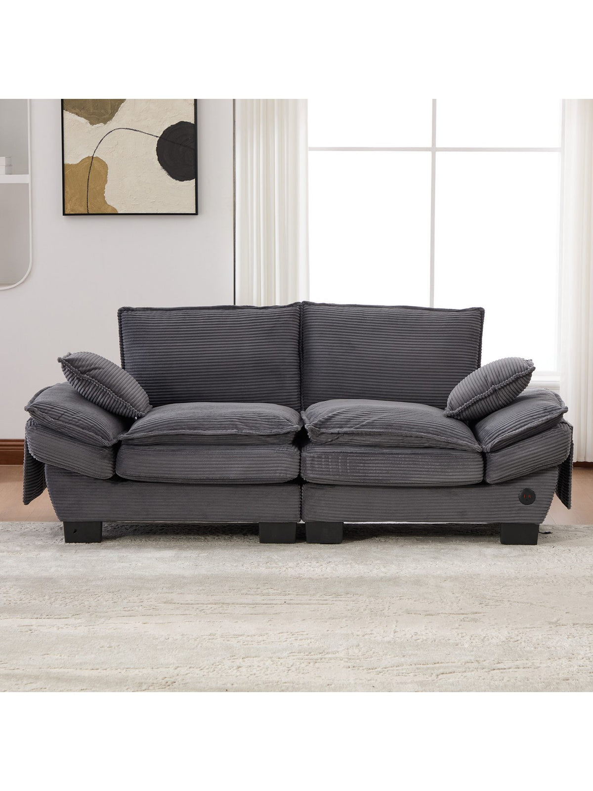 Modulares 2-Sitzer Cordsofa in Dunkelgrau