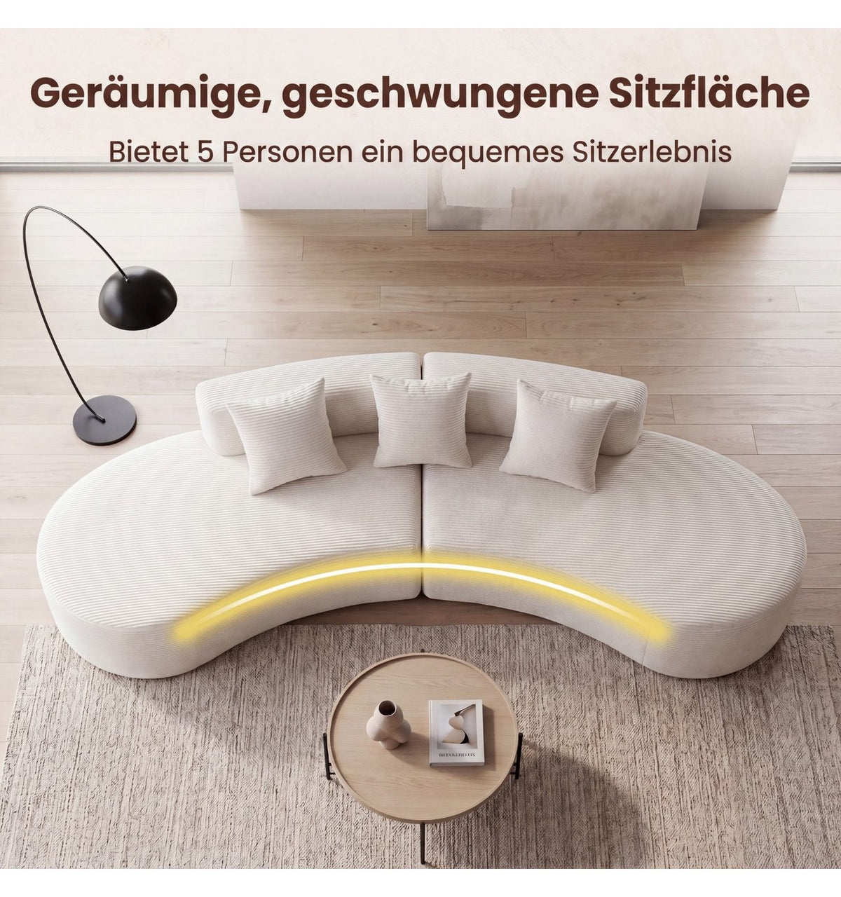 Geschwungenes Cord Ecksofa von der Seite