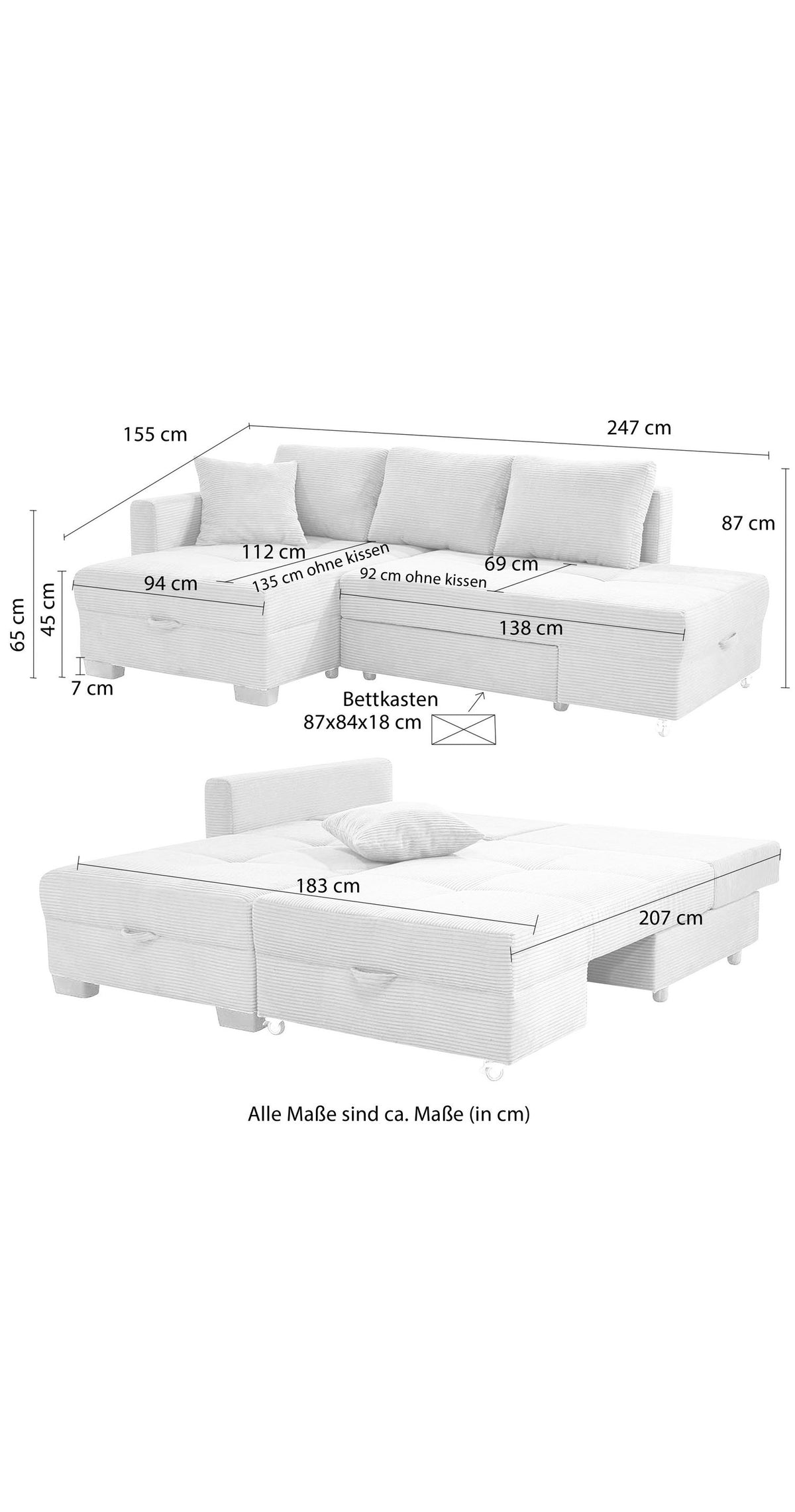 Cord Ecksofa 15216 im modernen Wohnzimmer
