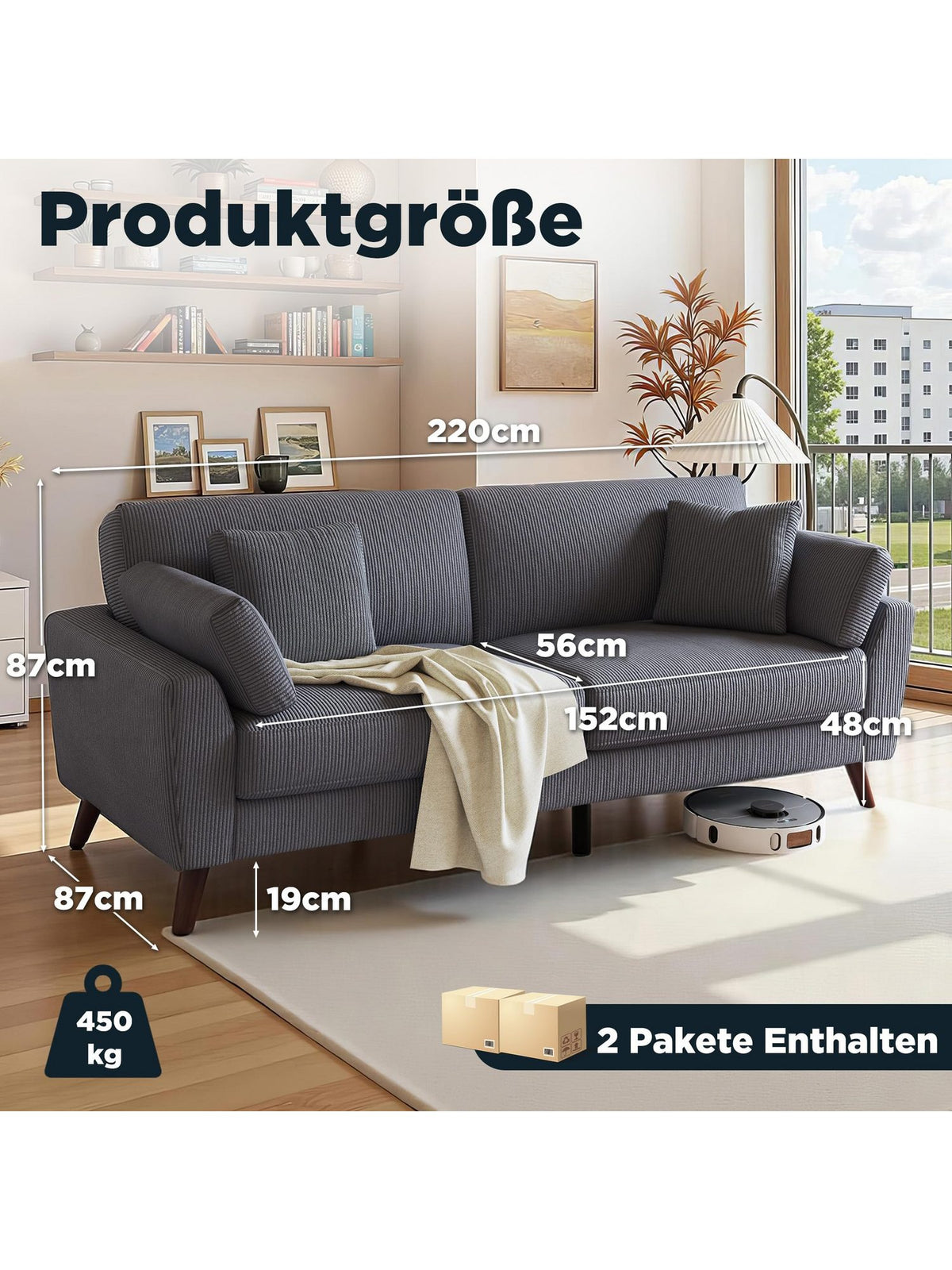 Big Sofa AMERLIFE in Dunkelgrau von der Seite