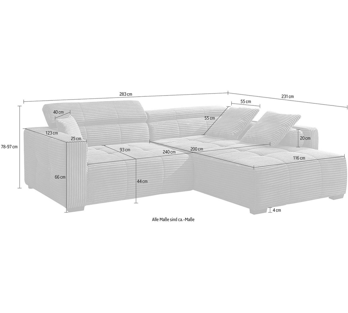 Schwarze Kunststofffüße des Ecksofas SEVERINO