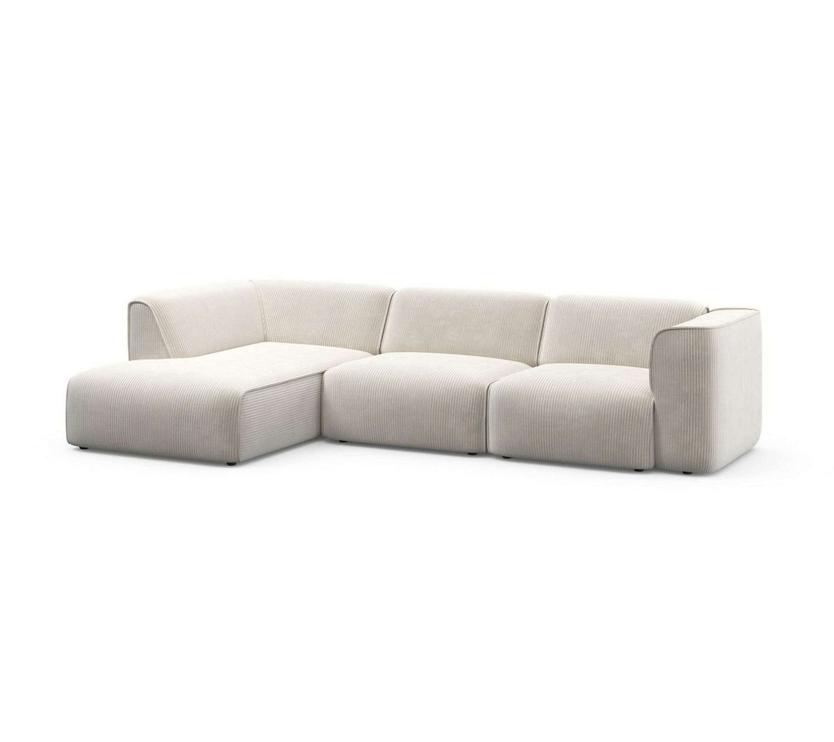Cord Ecksofa MERID in Creme mit Ottomane links