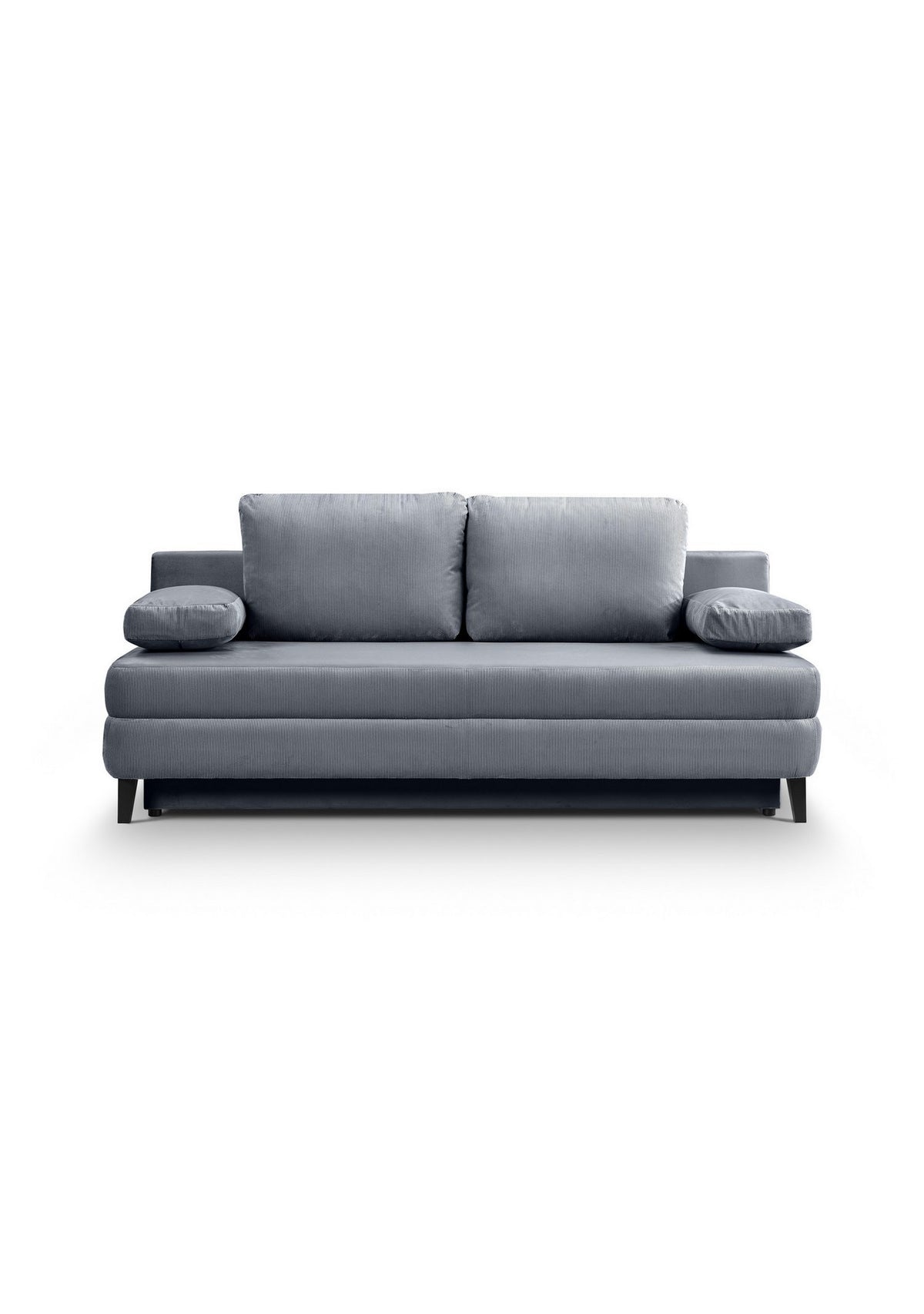 Geoeffneter Bettkasten des Cord Schlafsofas