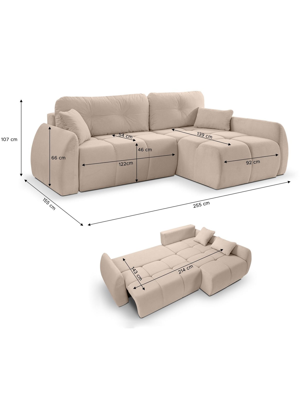 Cord Eckschlafsofa SANCHO LONG in Beige Ansicht 6