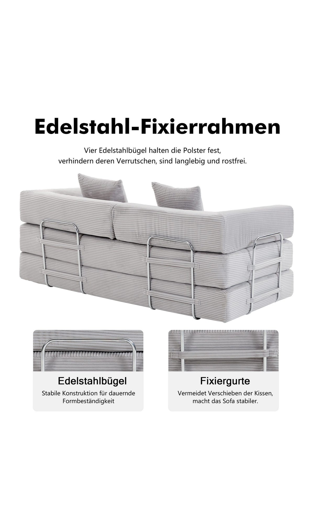 Weiche Kissen des Cord Schlafsofas