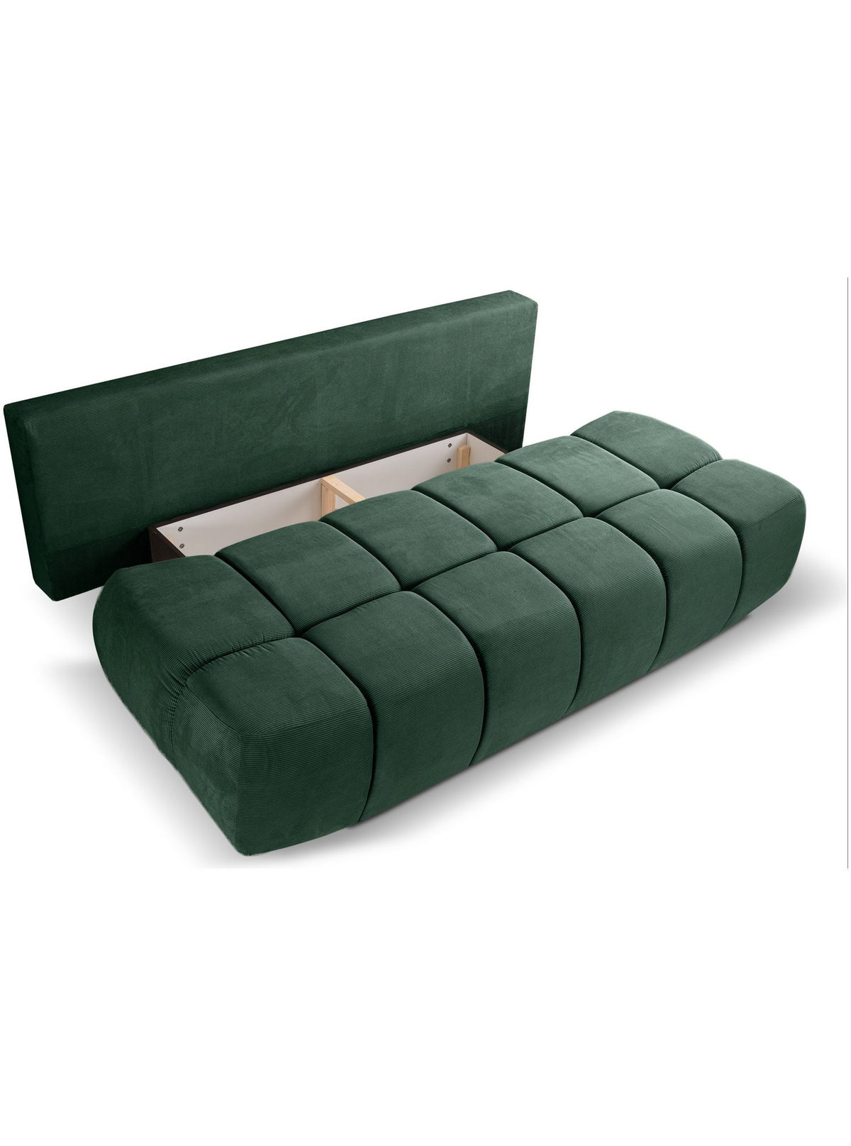 Geöffneter Bettkasten des Cord Schlafsofas LAUDER