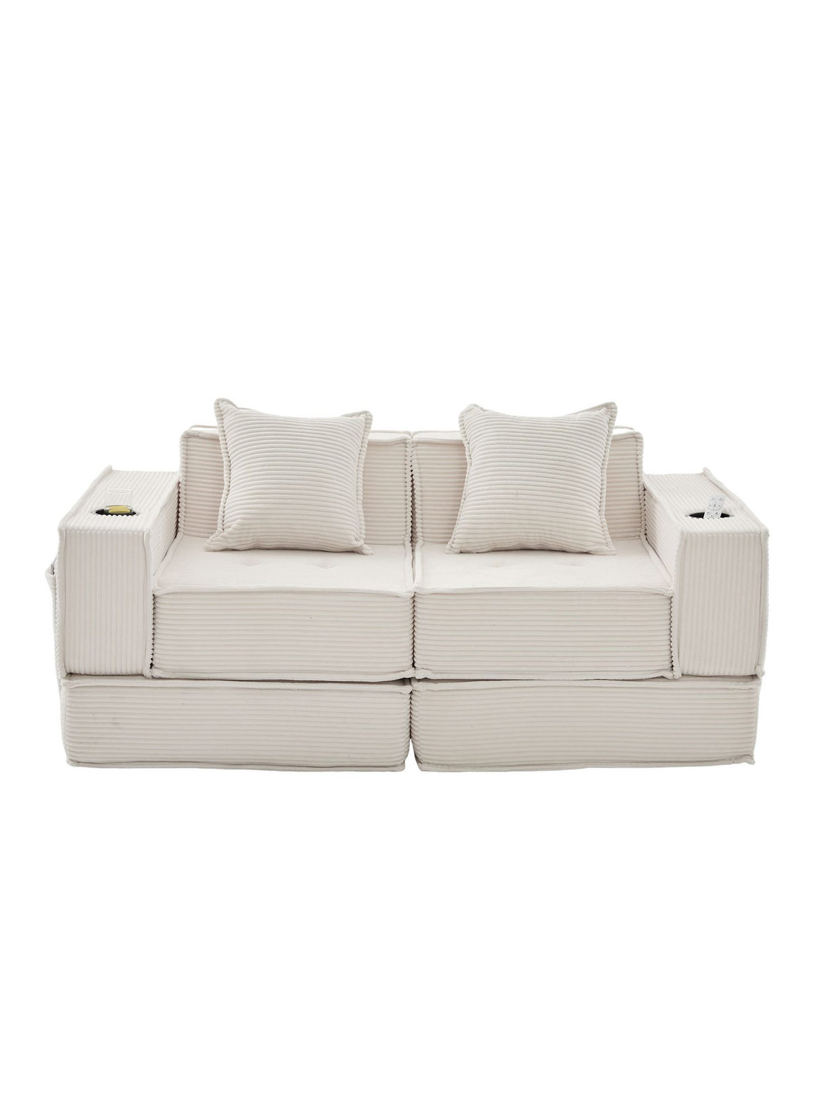 Cord Schlafsofa 2-Sitzer in Beige Nahaufnahme des Cordbezugs