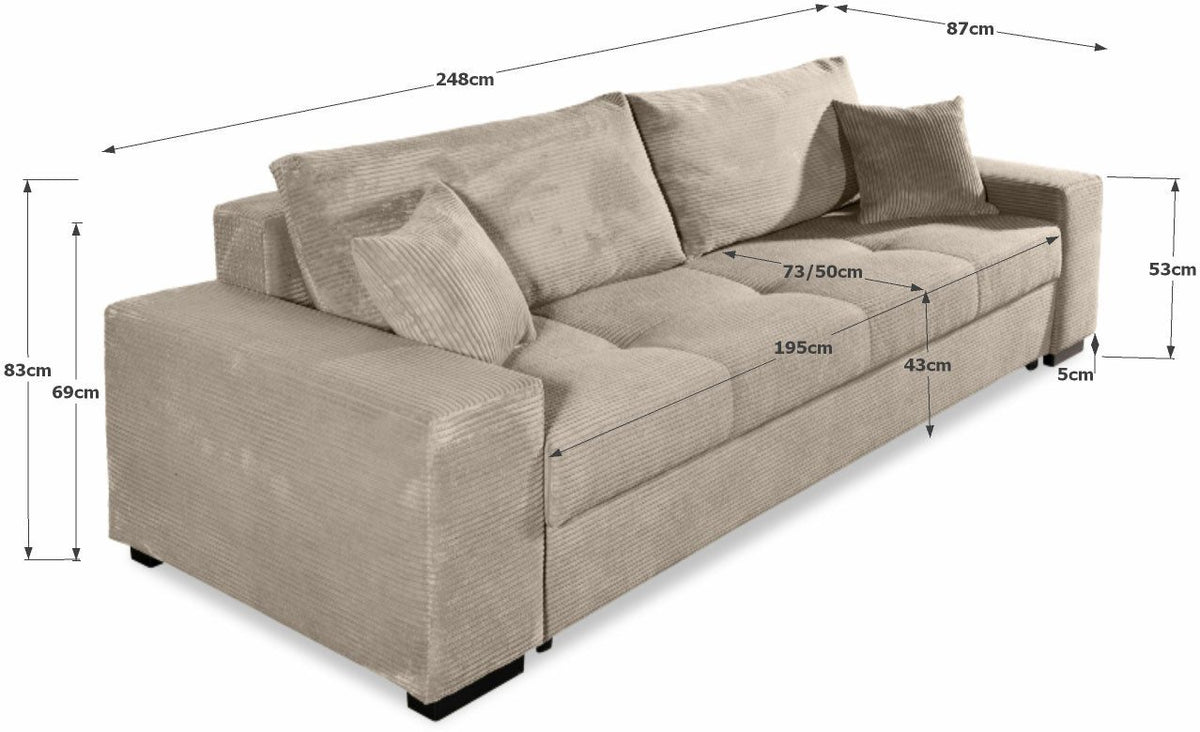 Cord Schlafsofa KRETA mit ausgezogener Liegeflaeche