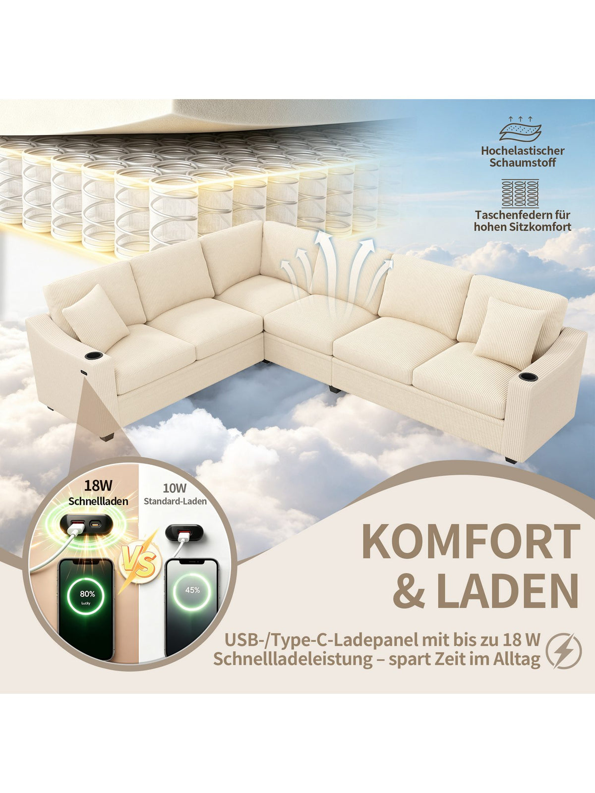 Modulares Cord Ecksofa im Wohnzimmer
