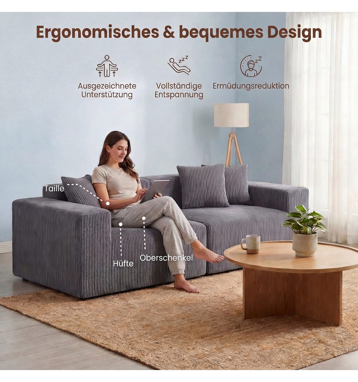 Cord Sofa 2-Sitzer Detail des waschbaren Cordbezugs