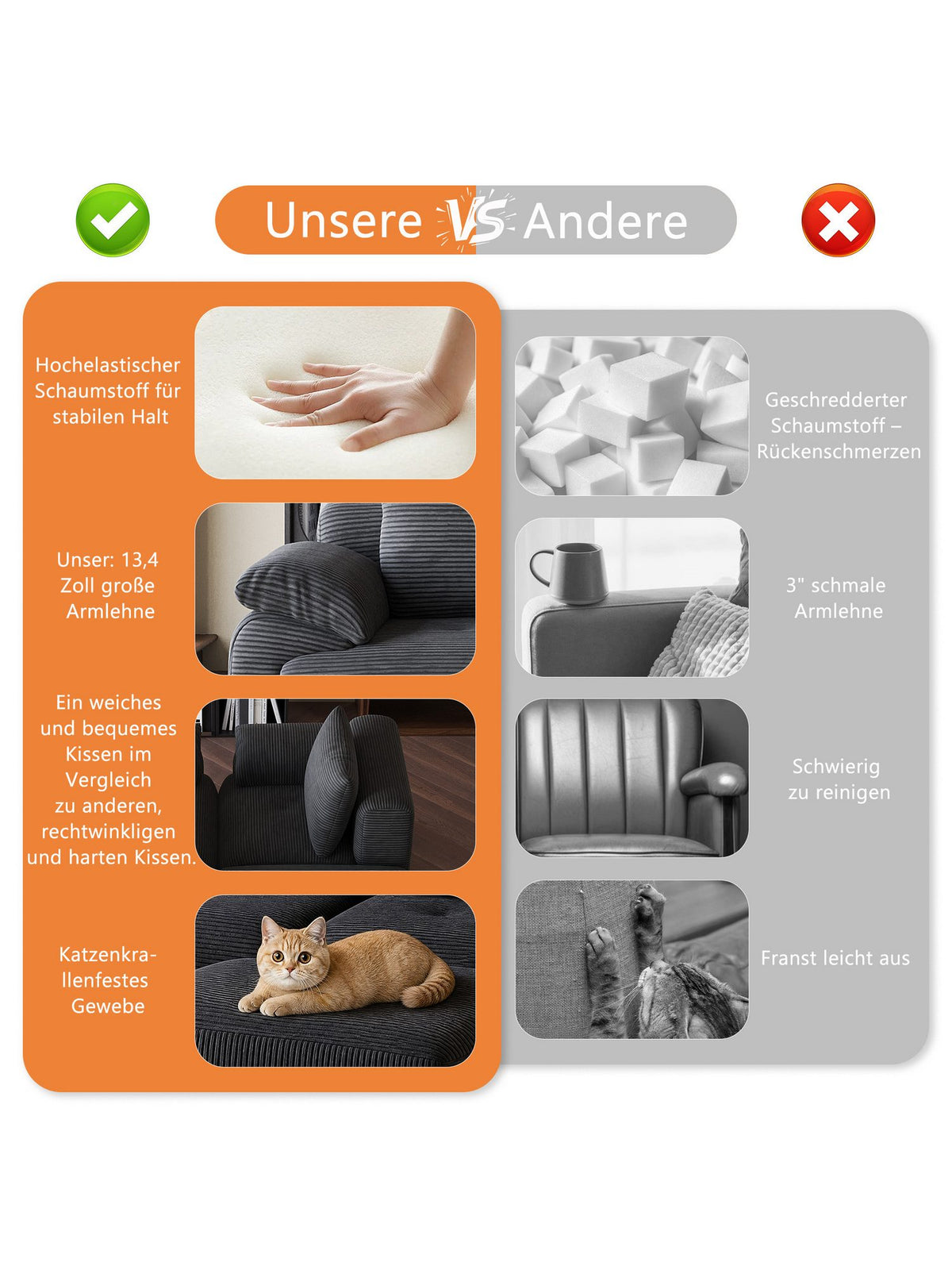 Cord Ecksofa FUROKOY als Schlafsofa aufgebaut