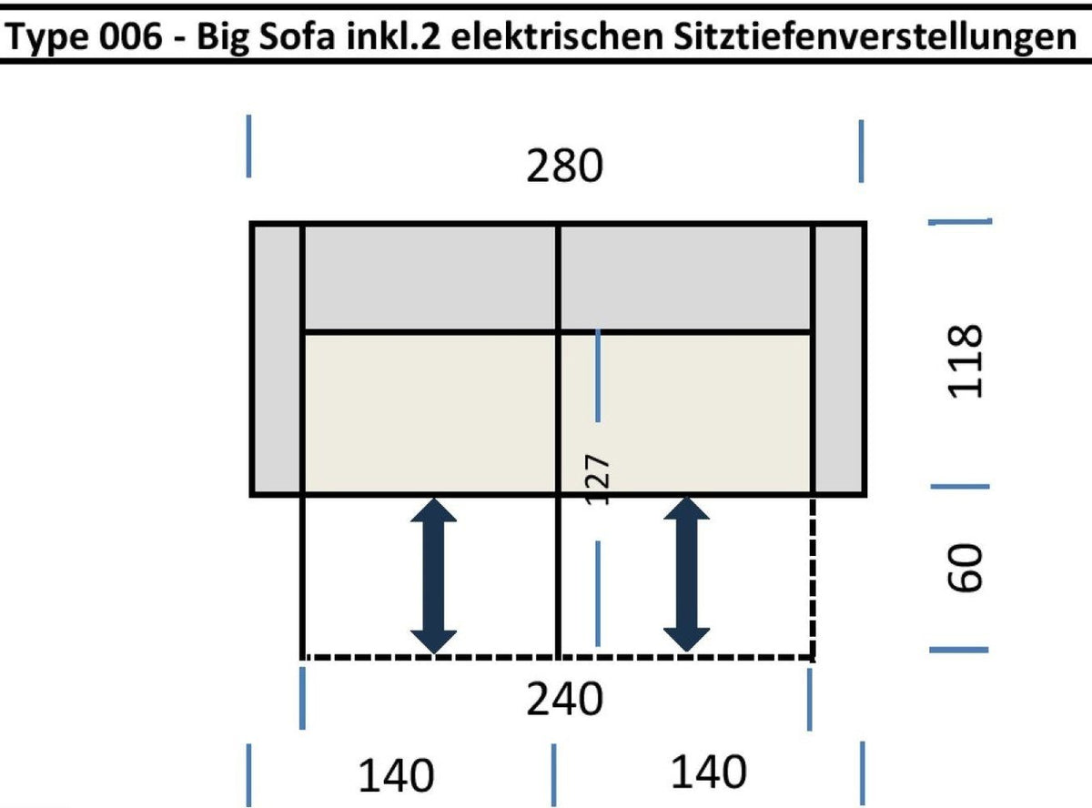 Big Sofa WOLVE in Cord Silbergrau mit ausgefahrener Sitzfläche