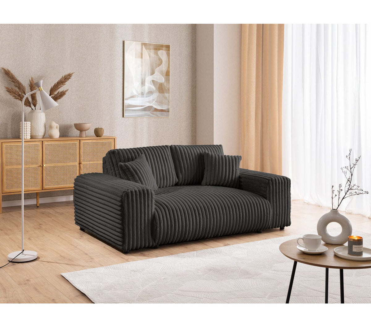Cord Sofa MOLLIS in Dunkelgrau von vorne