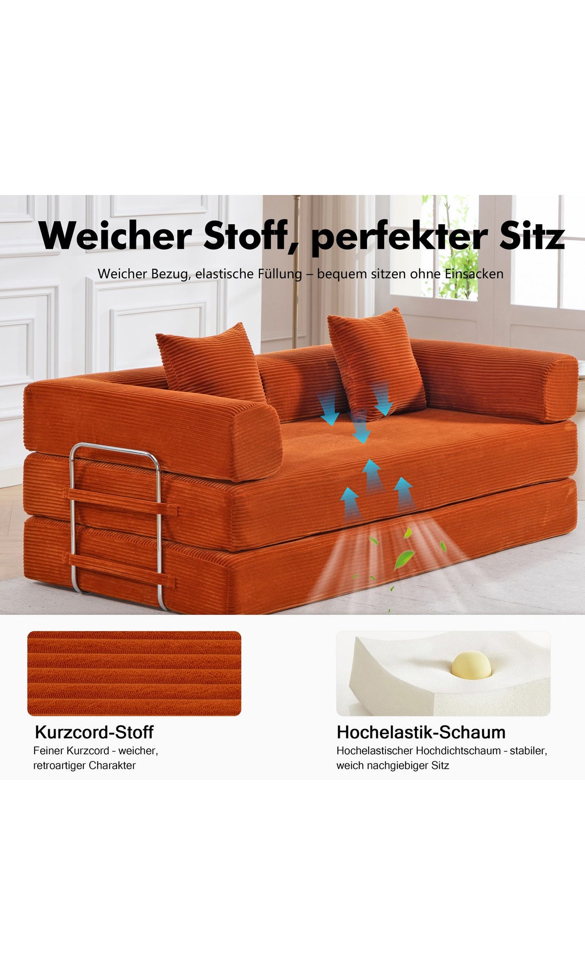 Cord Schlafsofa 5087-Z mit ausgeklappter Liegefläche
