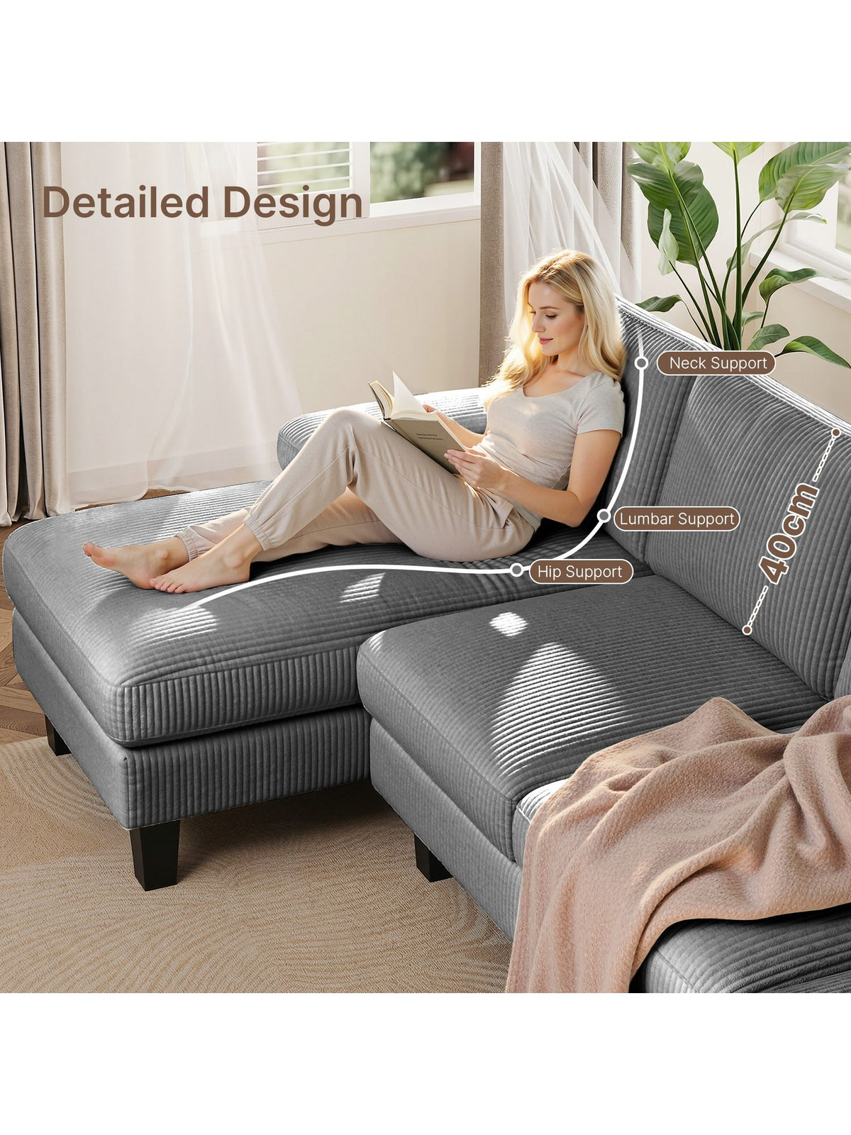Sitzfläche der Cord Wohnlandschaft SOFT&COSY XL im Detail