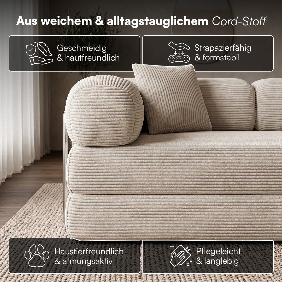 Cord Sofa KENNING Detailaufnahme des beigen Cordstoffs