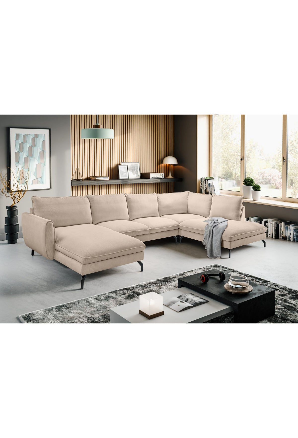 Cord Wohnlandschaft TORANO in Beige von vorne