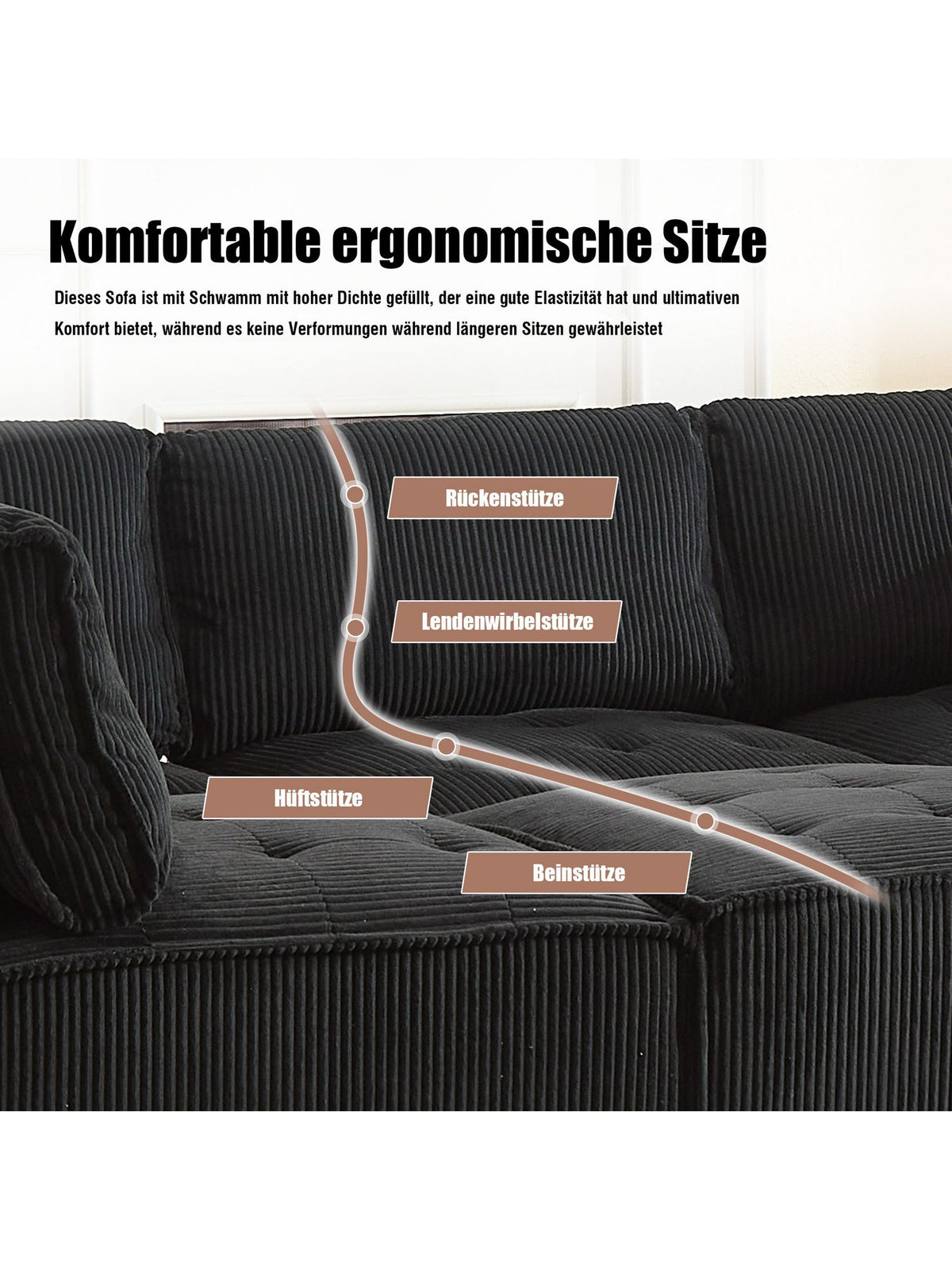 Detailaufnahme des schwarzen Cordbezugs
