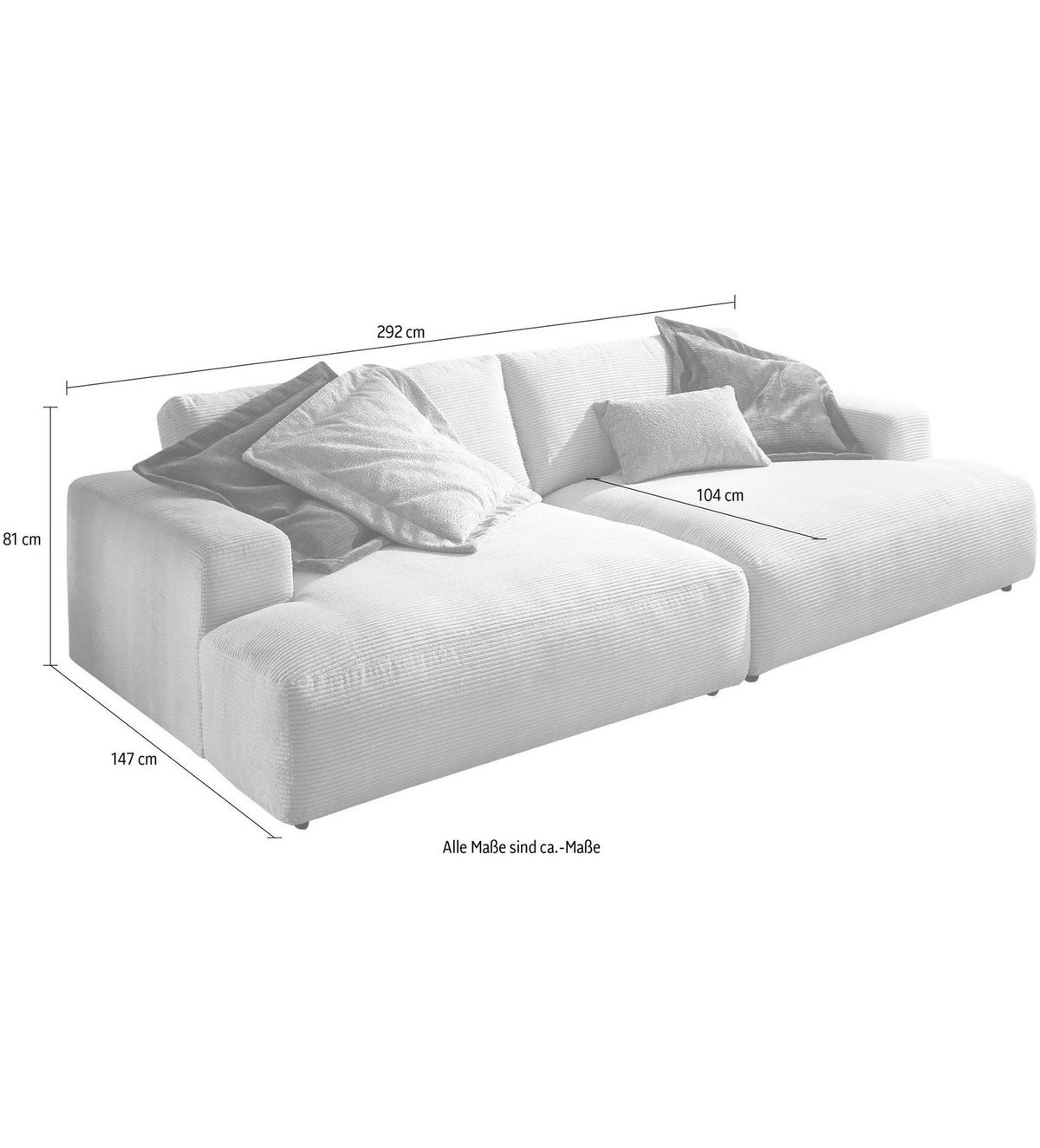 Big Sofa LUCIA aus Cord in Dunkelgrau Nahaufnahme der Rueckenkissen