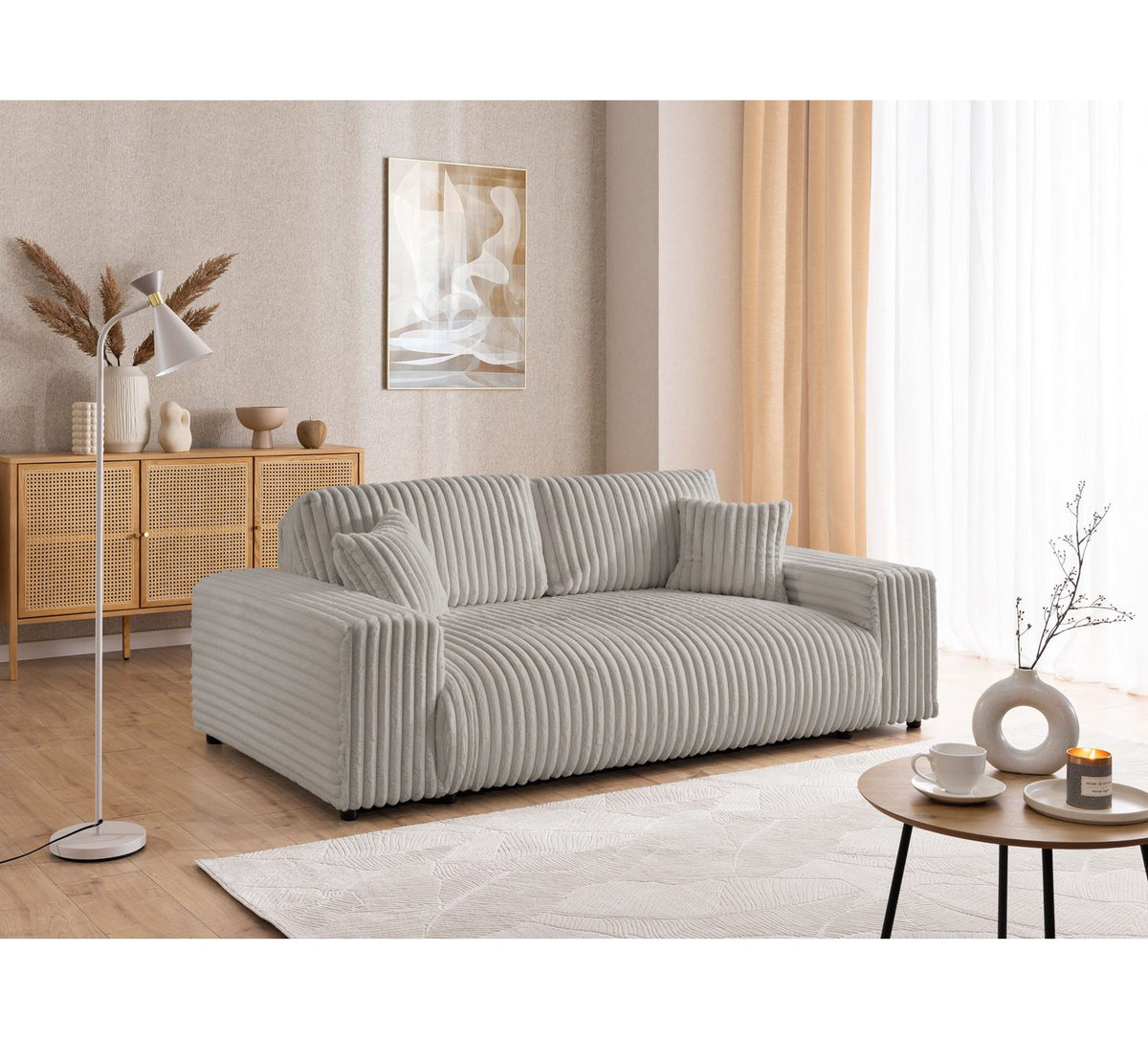 Cord Sofa Set MOLLIS Hellgrau 3-Sitzer mit Sessel