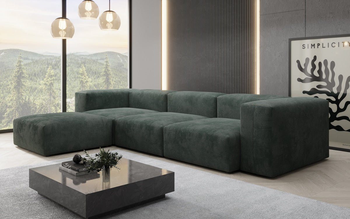 Cord Ecksofa SNUG in Grün Seitenansicht