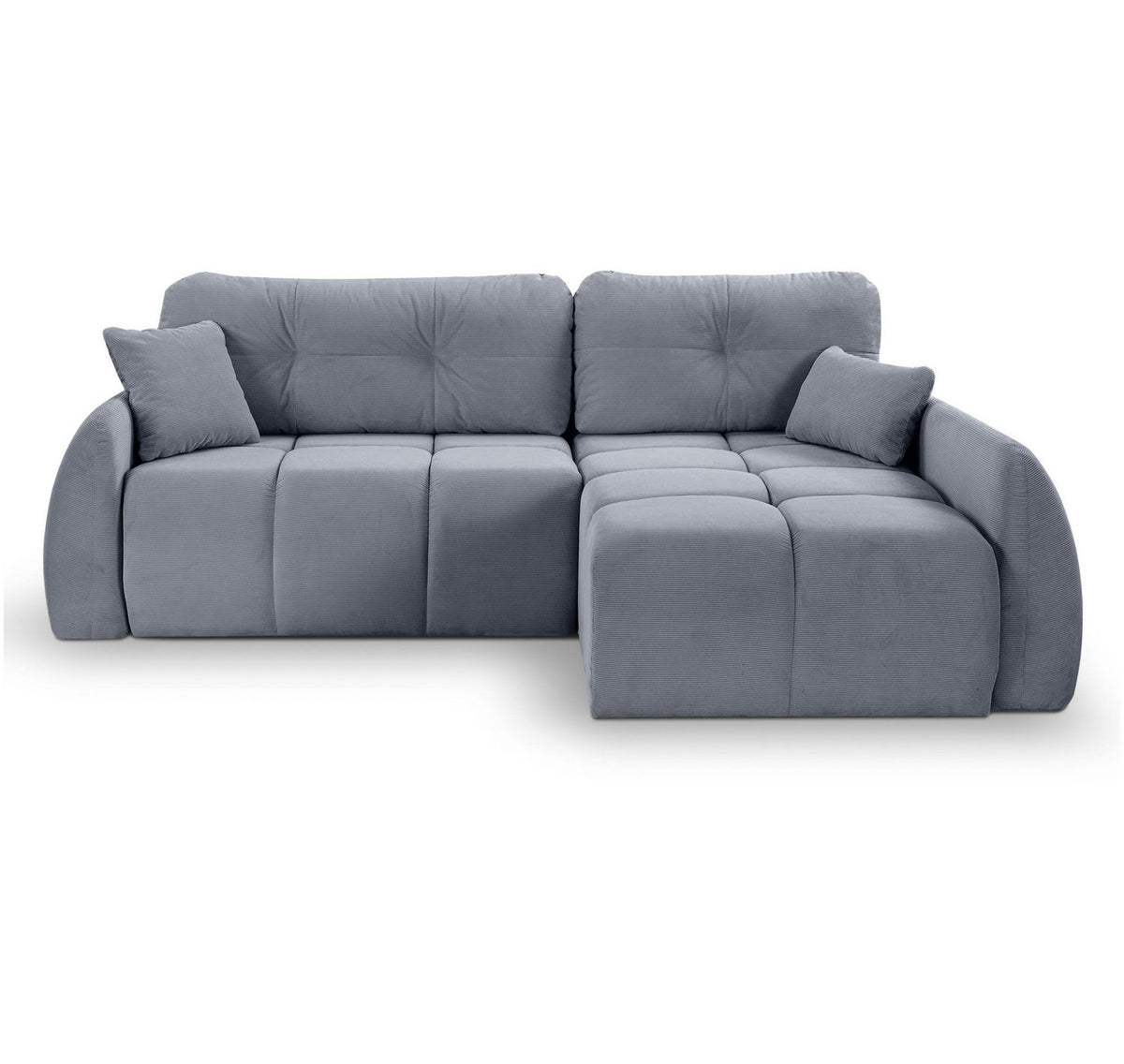Cord Ecksofa SANCHO LONG in Blau-Grau von vorne