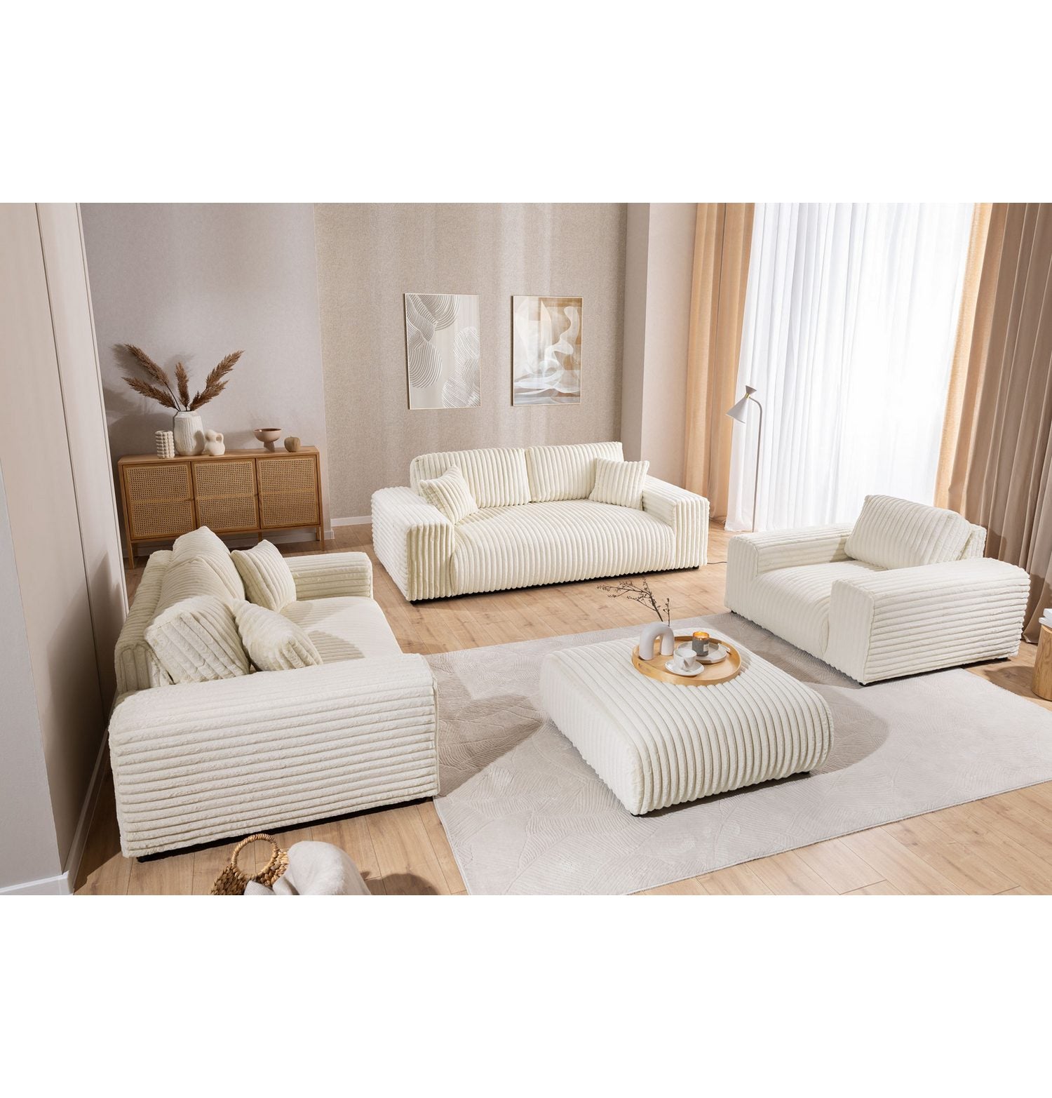 Seitenansicht des Plüschcord Sofas MOLLIS