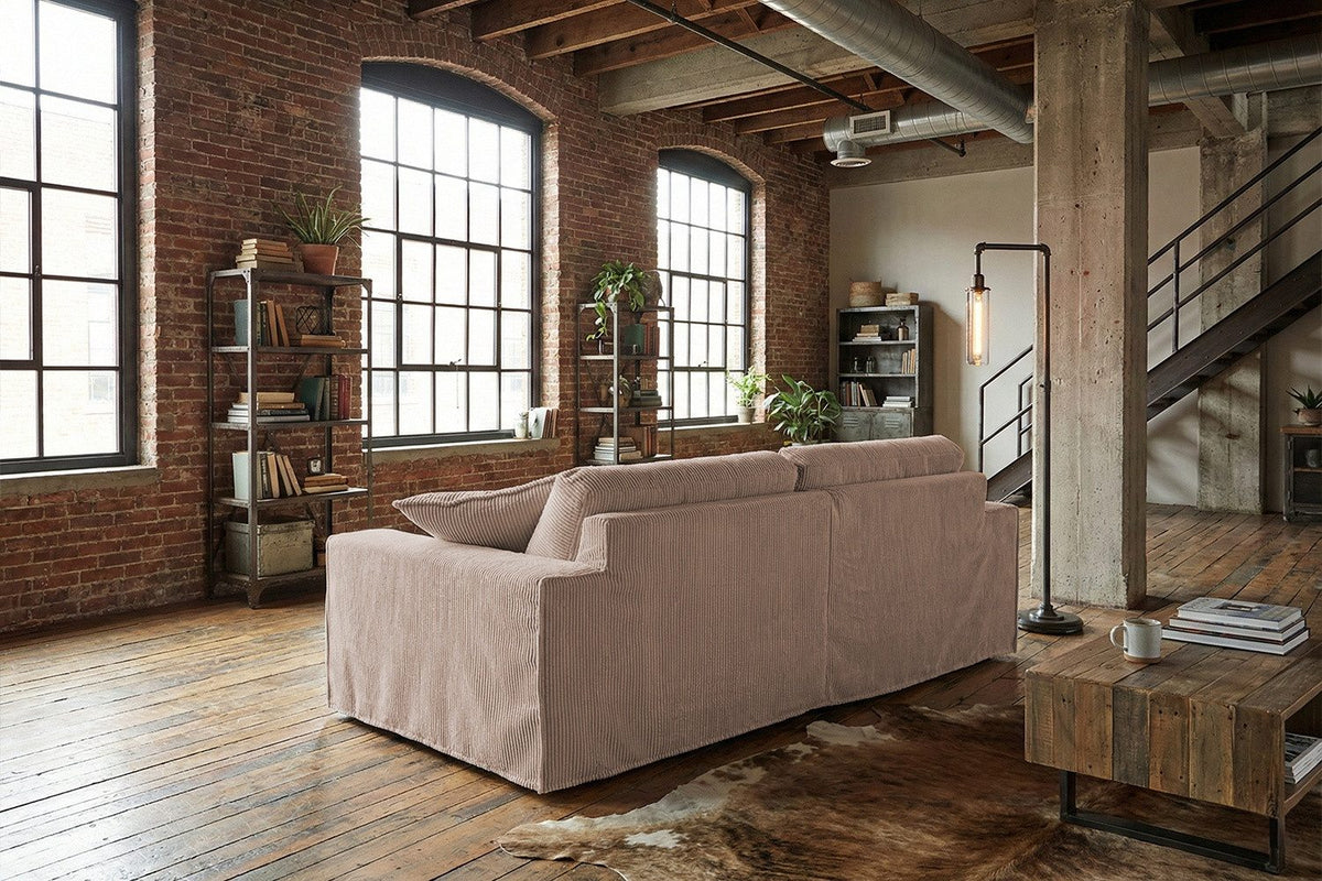 Cord Sofa NETTA in Taupe von vorne