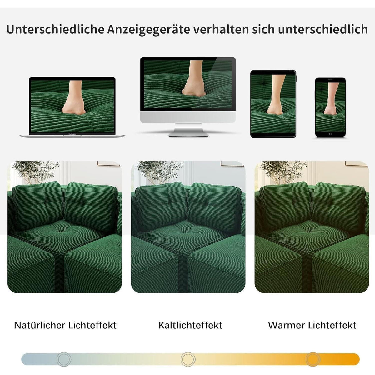 Ottomane des grünen modularen Cord Ecksofas