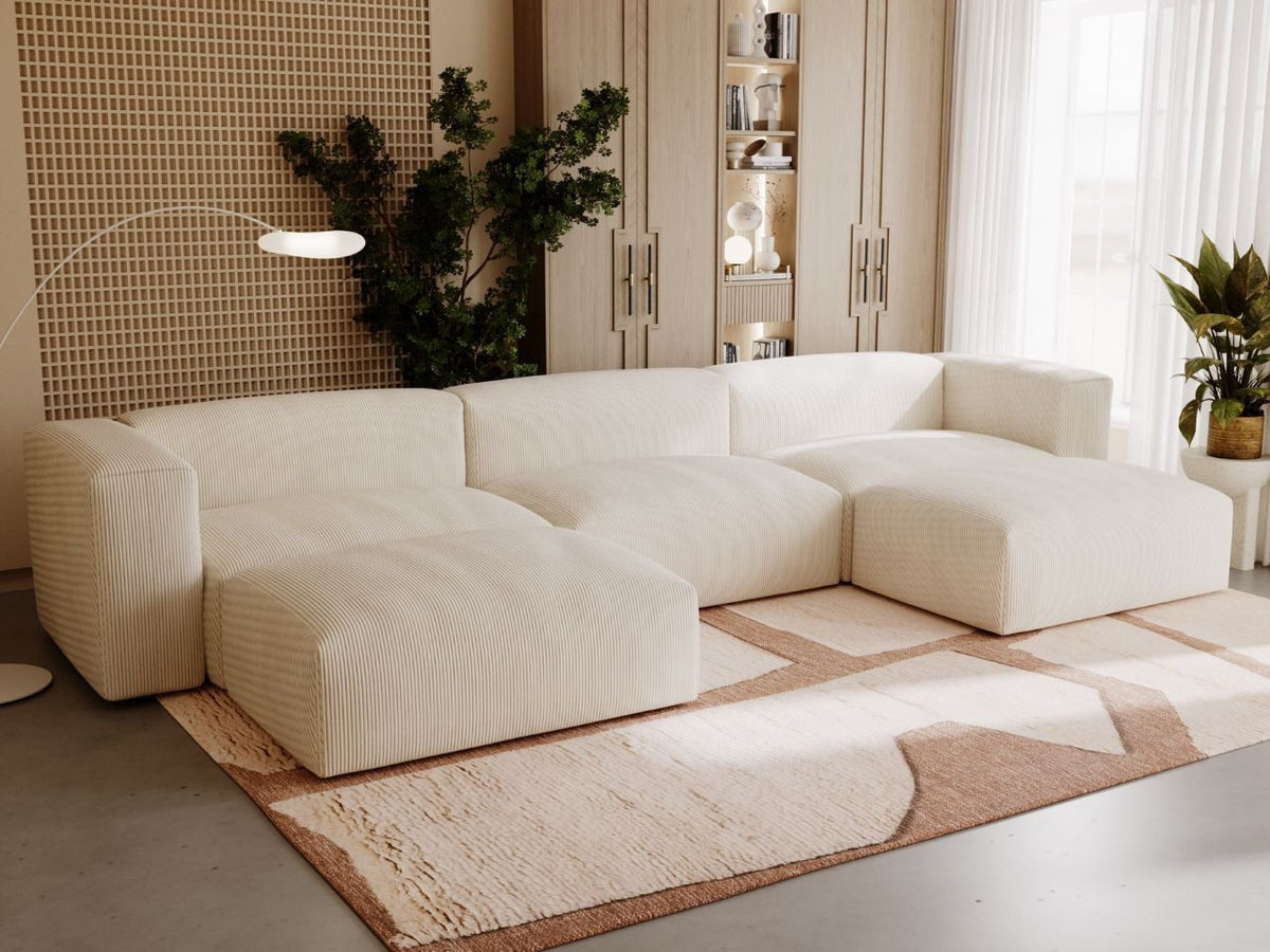 Detailansicht der Cordpolsterung des LANDI U in Beige
