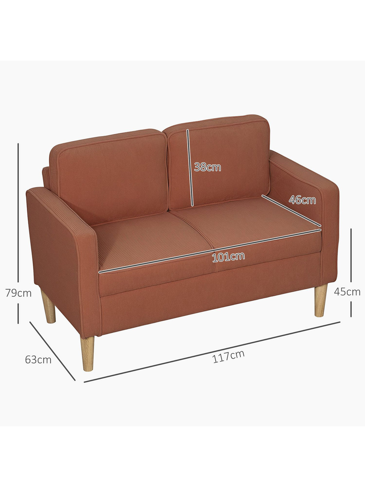 Holzbeine des Cord Sofas LOVESEAT im Detail
