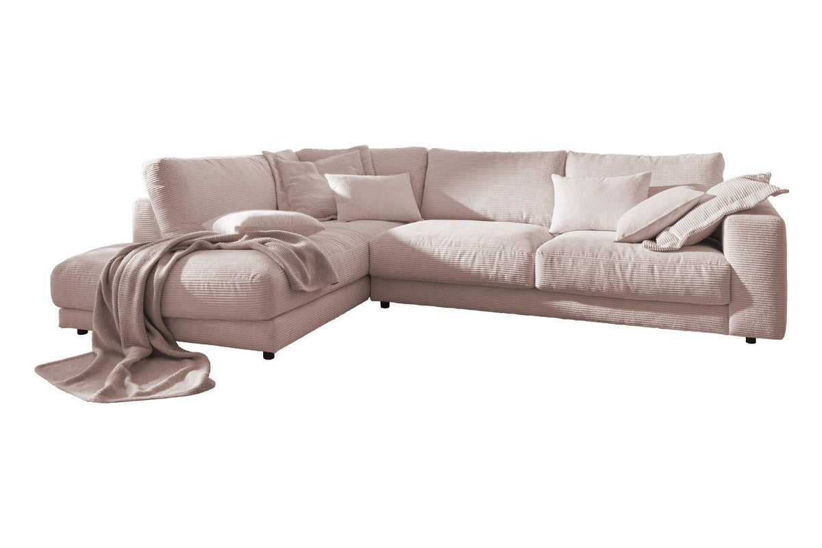 Cord Ecksofa MADELINE in Rosa im Wohnzimmer
