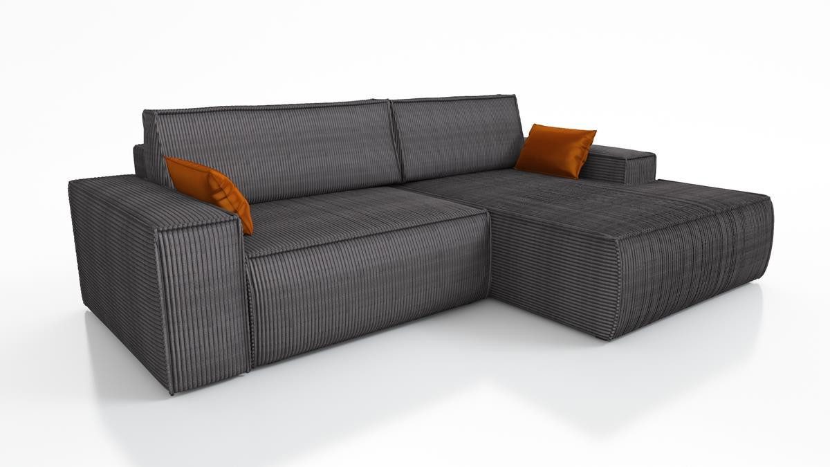 Cord Ecksofa TOR in Graphit mit Rückenkissen