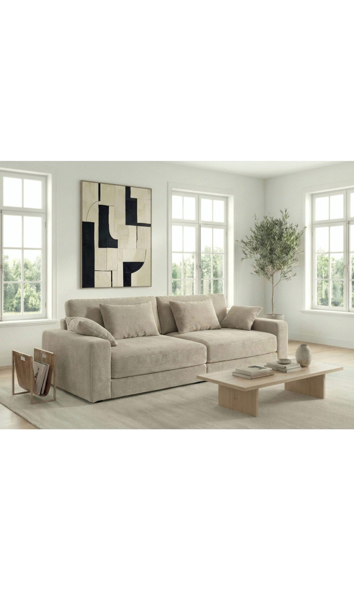 Big Sofa Cord 15251 Seitenansicht in Beige Grau