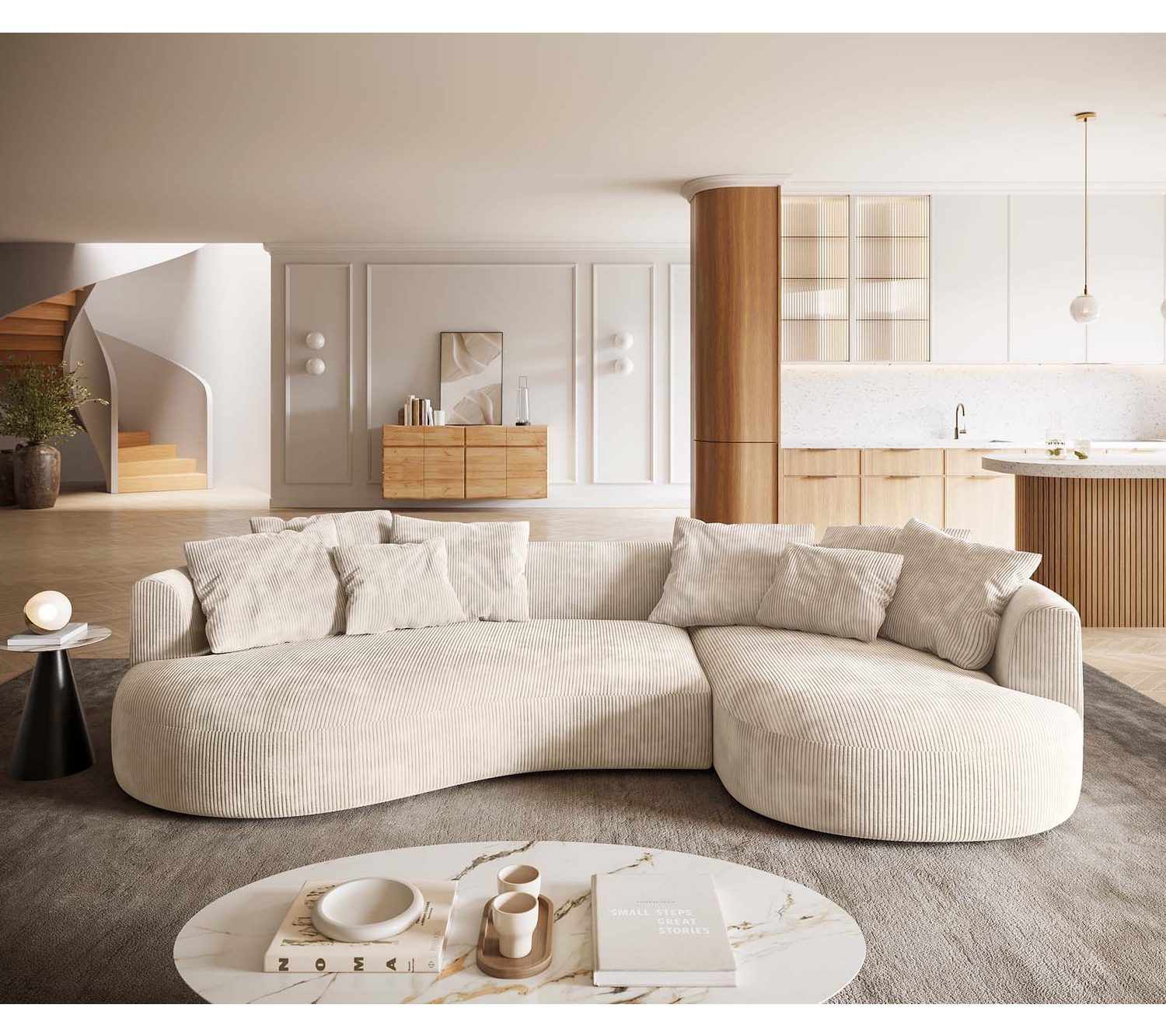 Big Sofa EDINA in Beige aus seitlicher Perspektive